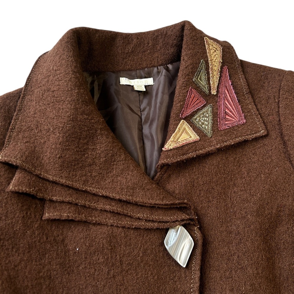 Carson Boiled Wool Jacket Brown Embroidered Art To Wear Coat Women's‎ M Canada - Picture 2 of 10